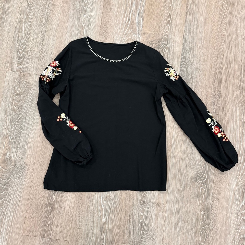 Embroidered Black Women's Top